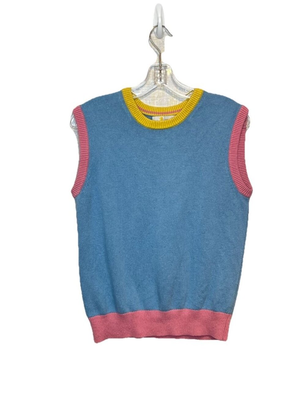 Boden Womens S Sweater Vest Blue Pink Yellow Wool Cashmere Colorblock Preppy